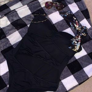 Black cut out one piece swimsuit